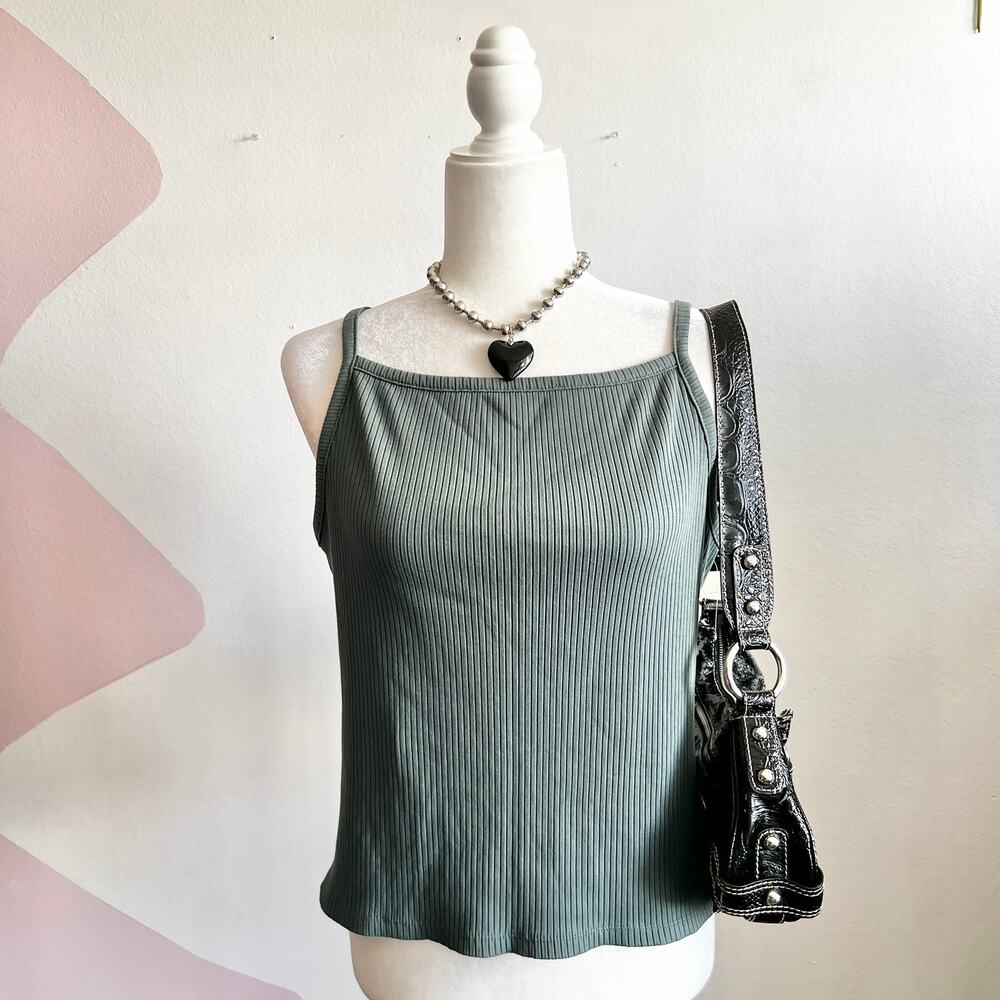 Old Navy Green Ribbed Tank‎ Top Y2K Retro Indie Minimalist Soft Girl XL